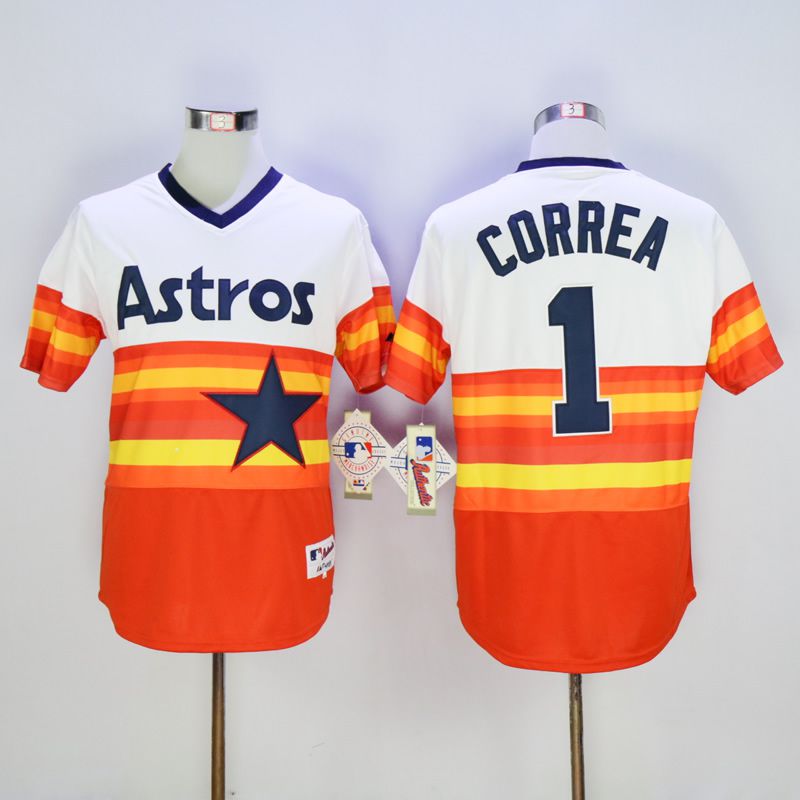 Men Houston Astros 1 Correa Oragne 1980 MLB Jerseys